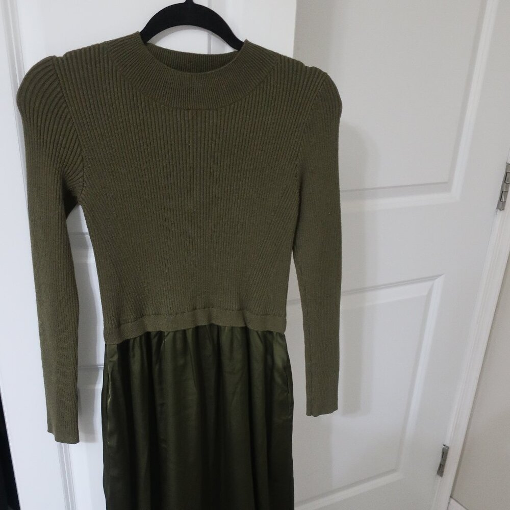 Olive Green Taylor Knit Satin Dress S NWOT